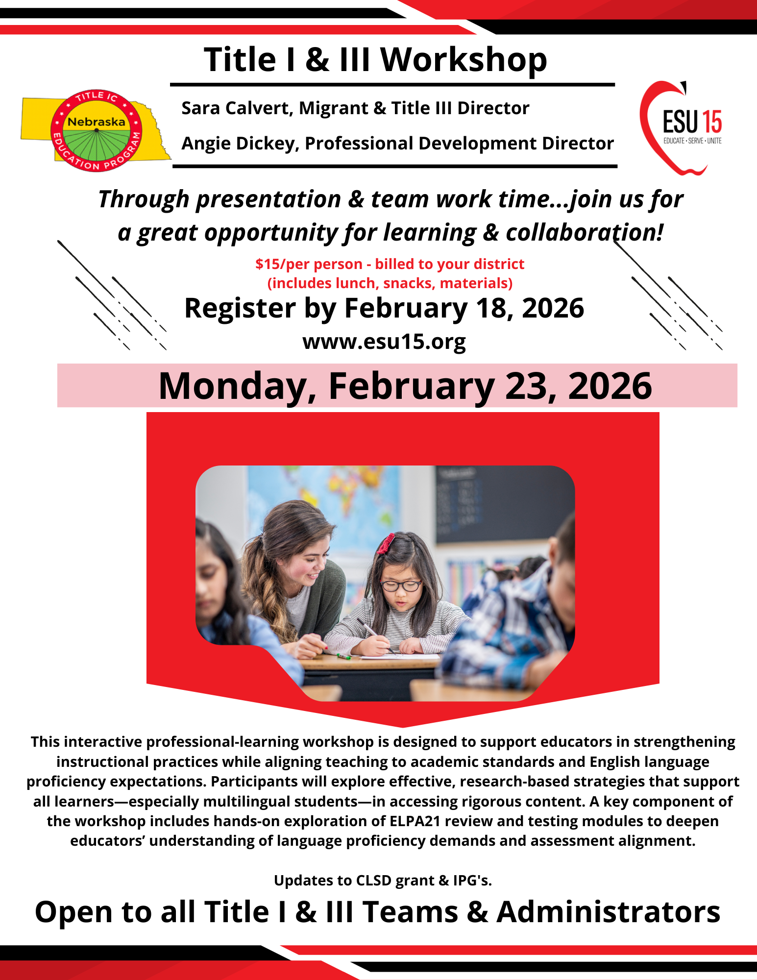 Upcoming ESU 15 Title I & Title III Workshop